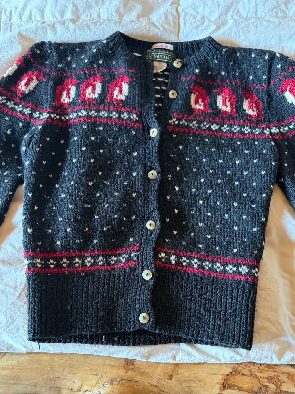 J.McLaughlin Black Penguin HandKnit Cardigan with Red Accents - Picture 5 of 5